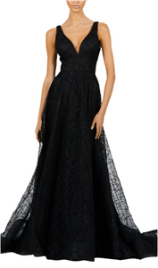 4 - bariano black geometric glitter ball gown