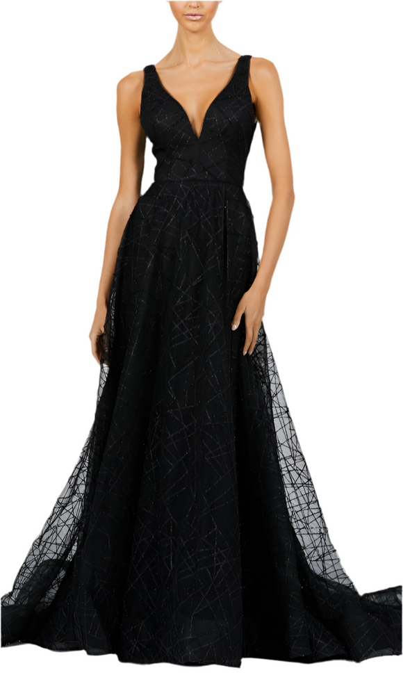 4 - bariano black geometric glitter ball gown