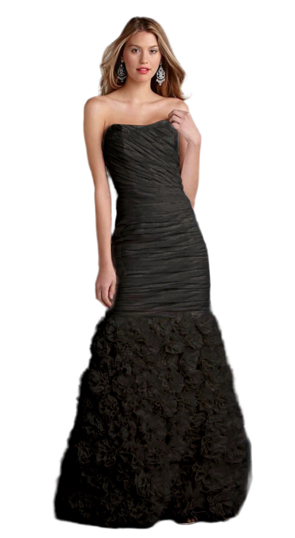 theia black strapless rosette mermaid gown