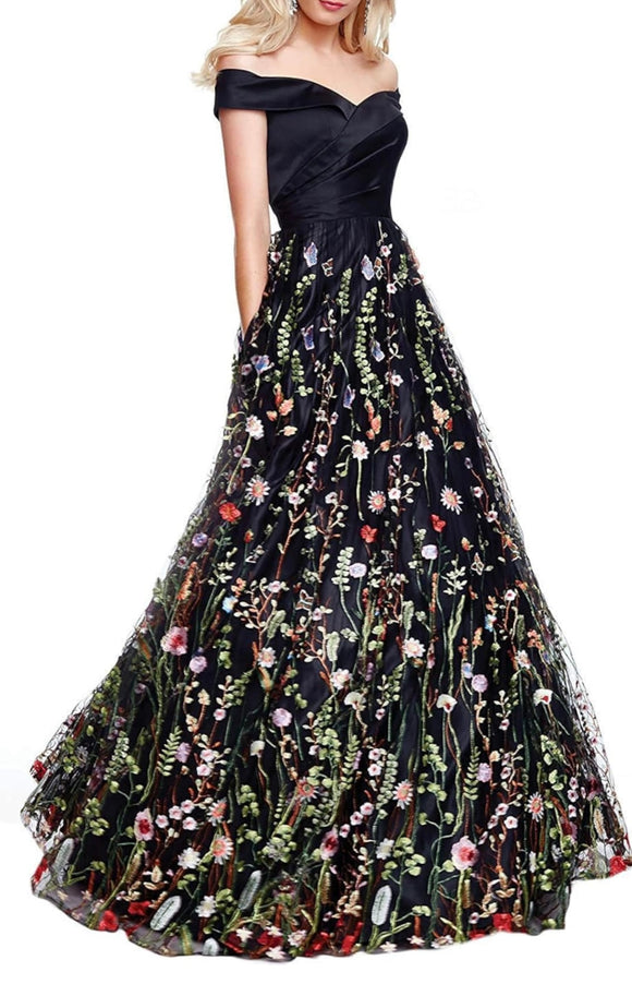 4 - ssb black off the shoulder floral ball gown