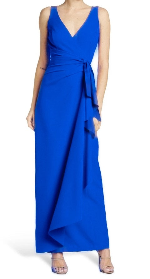 marina cobalt blue cascade ruffle gown