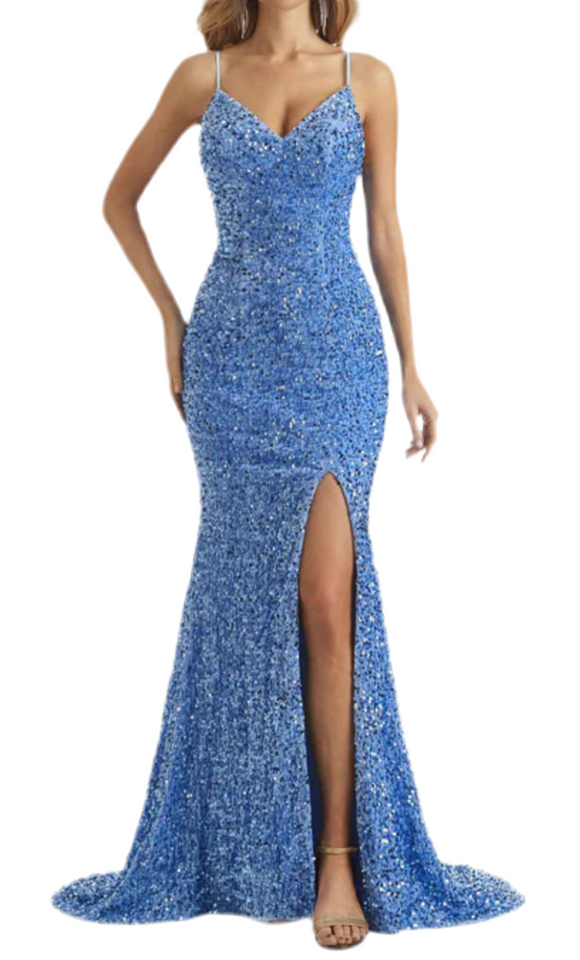 2 - ssb light blue velvet sequin gown