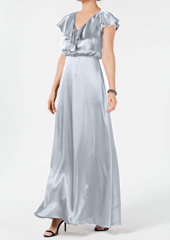 adrianna papell silvery blue textured satin gown