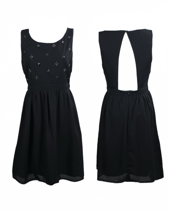 S - ssb black embellished open back party dress