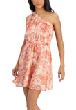 L - kit & sky orange one shoulder tied mini dress
