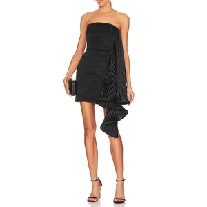 L - ssb black strapless textured drape dress