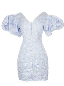 XS - ssb blue puff sleeve jacquard mini dress