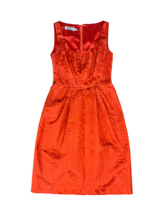 6 - teri jon orange/red sleeveless jacquard dress