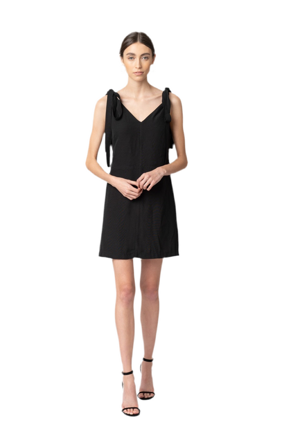 XS - endless rose black shoulder tie shift dress