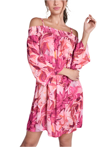 2 - lascana pink floral cold shoulder dress