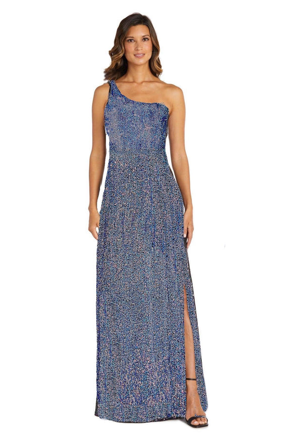 4 - nightway light blue & purple one shoulder sequin gown