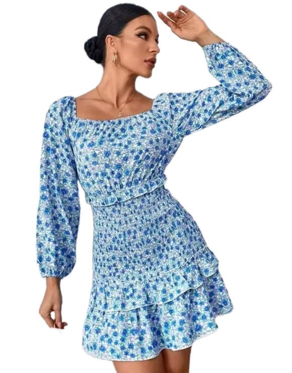 L - ssb blue floral smocked dress