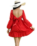 M - ssb red square neck tie back babydoll dress
