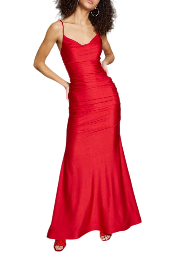 b darlin red ruched mermaid gown
