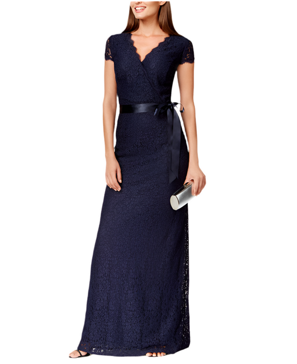 12 - adrianna papell navy lace scalloped gown