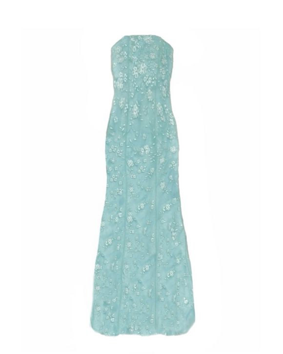 6 - vintage jovani blue strapless embroidered mermaid gown*