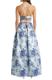 9 - r&m richards blue metallic floral jacquard ball gown