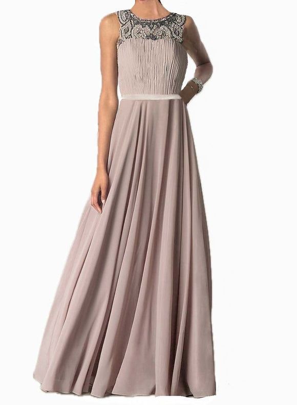 4- la divine taupe beaded neck chiffon dress