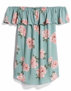 dee elly green & pink off the shoulder floral dress