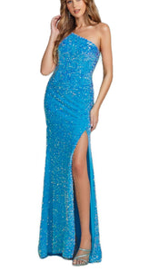 8 - ssb turquoise blue one shoulder sequin gown