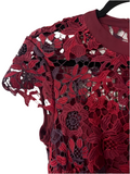 0 - tahari burgundy lace cap sleeve midi dress