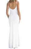 L - ssb white v-neck mermaid jersey gown