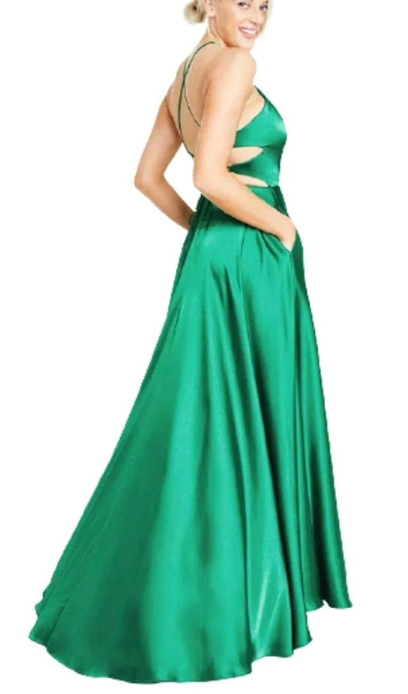 7 - blondie nites kelly green satin strappy gown