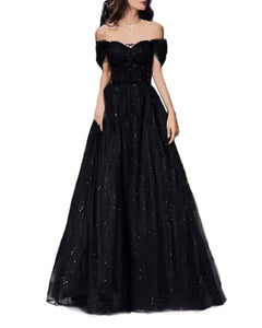 L - ssb black off the shoulder glitter tulle ball gown