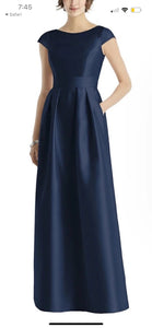 0 - alfred sung navy cap sleeve formal gown