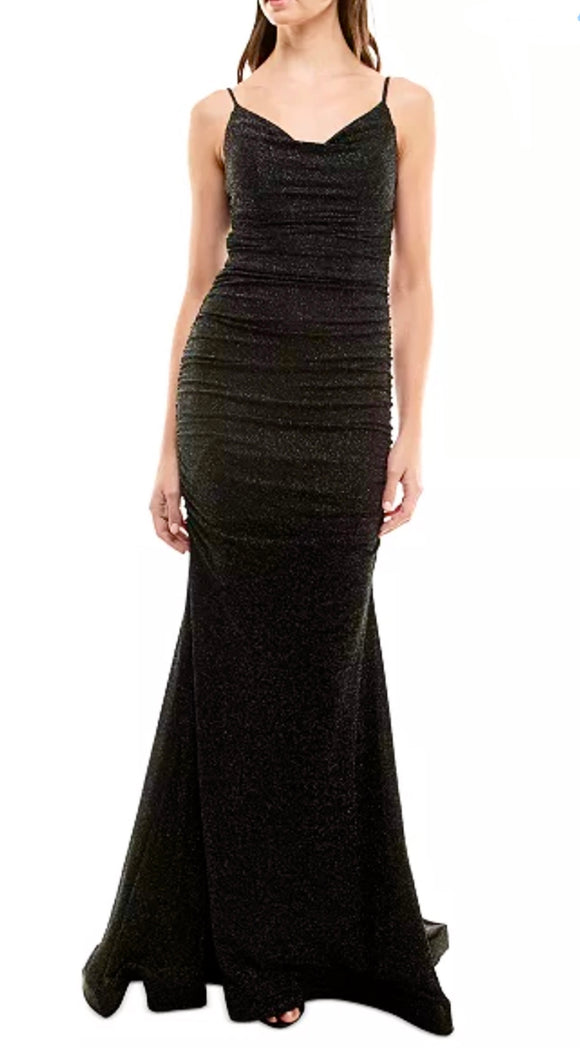15 - b darlin black glitter ruched mermaid gown