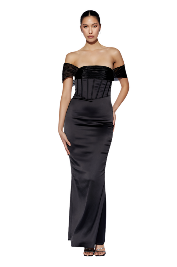 XL - meshki black satin corset gown