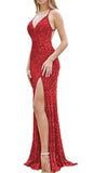 M - ssb red sequin fitted open back gown