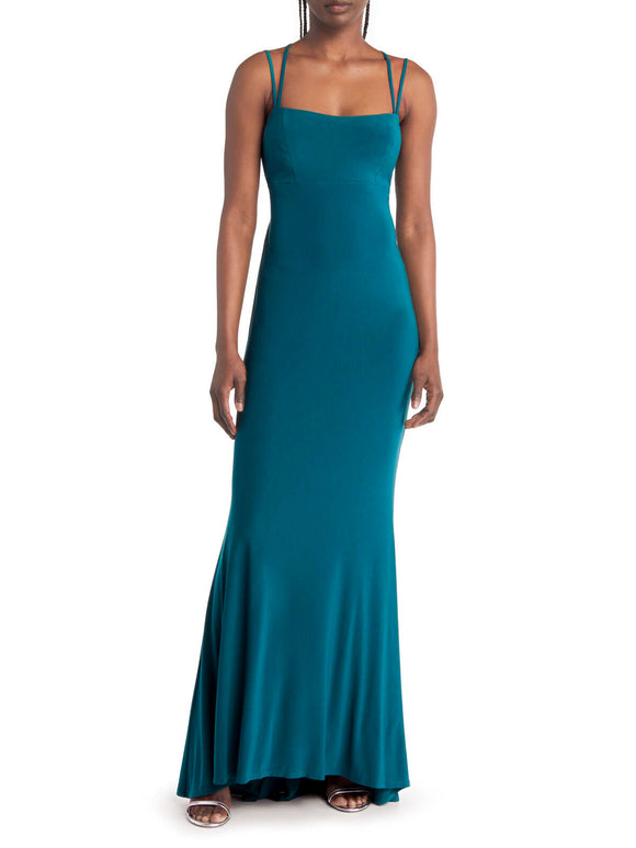 11 - jump apparel green lace-up fitted gown