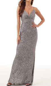 L - ssb silvery purple stretch sequin column gown