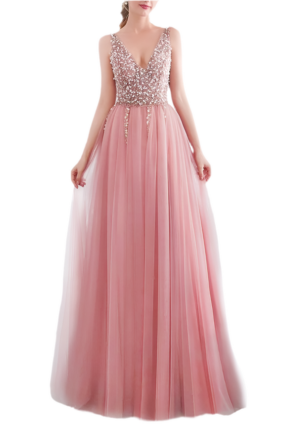 L - ssb rose pink beaded bodice tulle gown