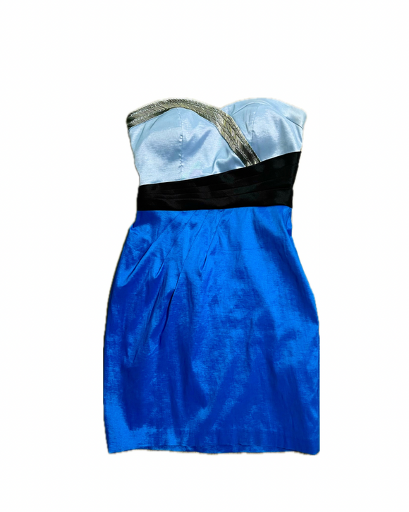 2 - decode 1.8 blue colorblock strapless mini dress