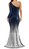 XL - ssb blue & silver one shoulder ombre gown