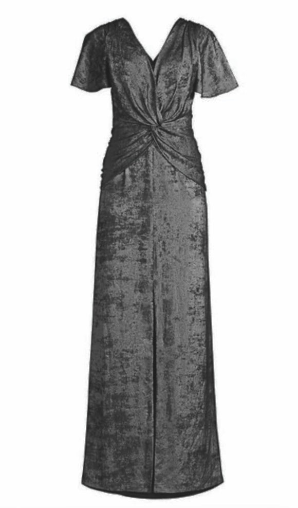 4 - aidan mattox silver metallic flutter sleeve gown