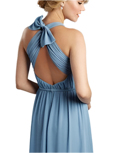 6 - alfred angelo blue halter open bow back maxi dress