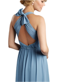 6 - alfred angelo blue halter open bow back maxi dress