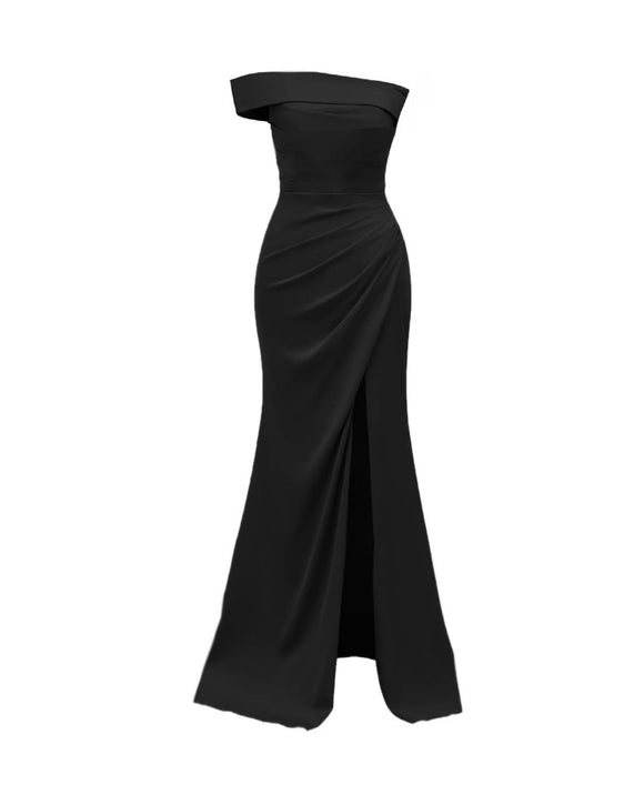 XL - ssb black single off the shoulder jersey gown