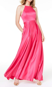 city studio hot pink halter satin ball gown