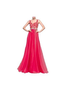 XS - aspeed pink beaded illusion chiffon gown