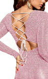 L - ssb pink long sleeve glitter lace up dress