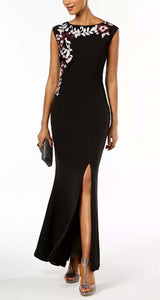 4 - slny black sleeveless floral embroidered maxi dress