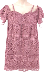 L - love fire rose pink lace cold shoulder dress