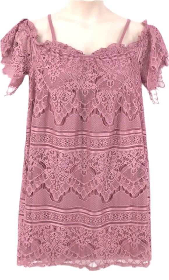 L - love fire rose pink lace cold shoulder dress