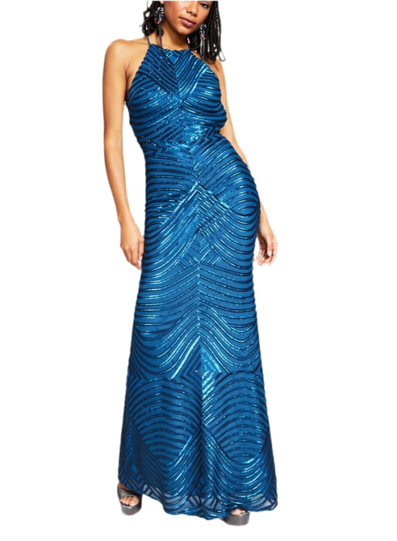 1 - blondie nites teal lace up geometric gown