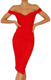 L - ssb red off the shoulder twist back midi dress