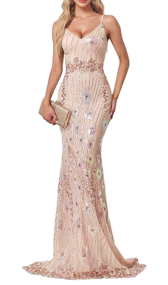 M - ssb gold & iridescent sequin gown